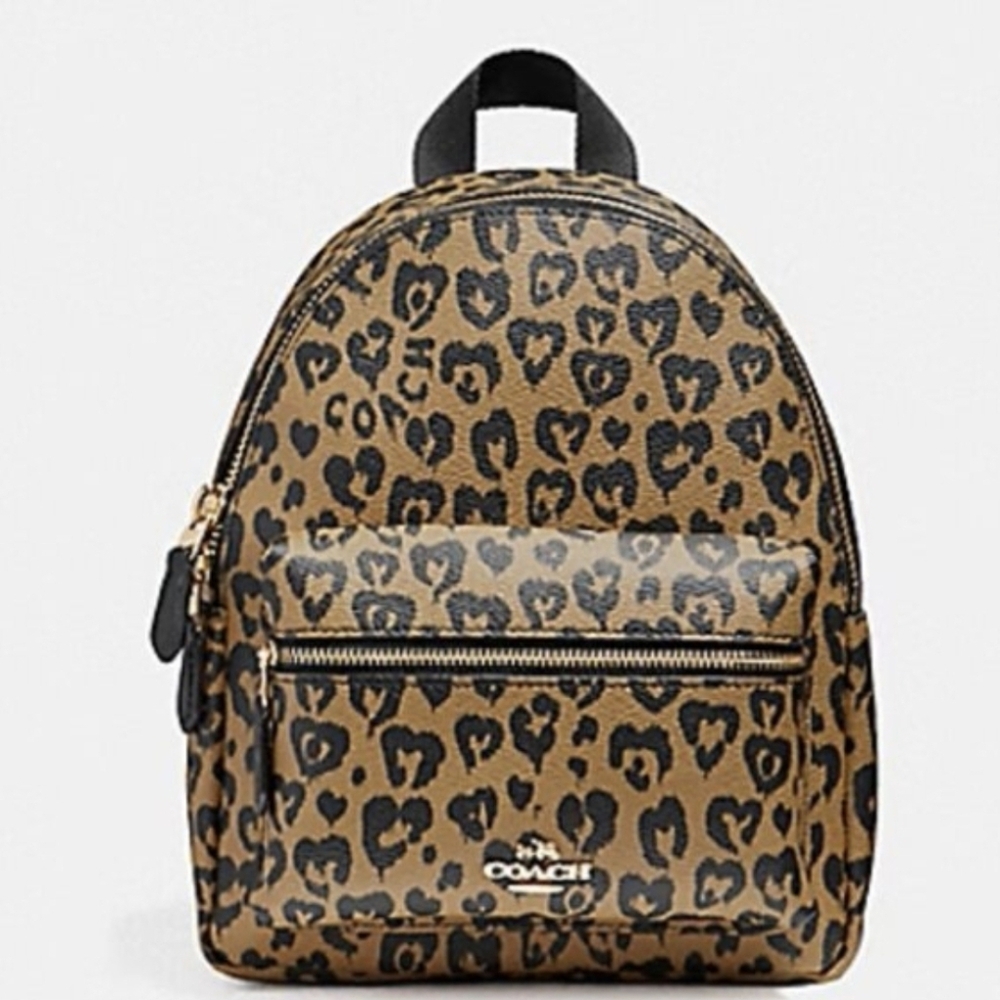 Coach Mini Charlie Backpack with Wild Heart Leopard Print + Matching Wristlet